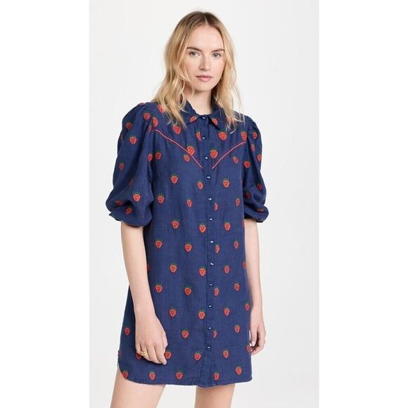 Farm Rio Strawberry Cross Stitch Mini Dress Small NEW - Picture 1 of 7